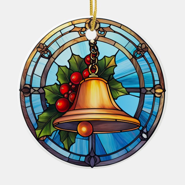 Weihnachtsglocke im Buntglasstil Keramik Ornament (Vorne)