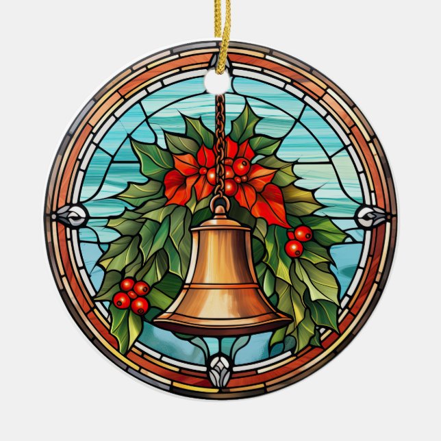 Weihnachtsglocke im Buntglasstil Keramik Ornament (Vorne)