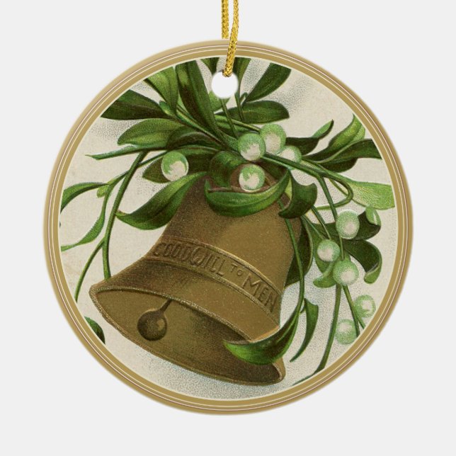 Weihnachtsglocke (Mistletoe) Gold Keramik Ornament (Vorne)