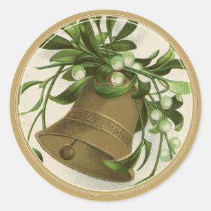Weihnachtsglocke (Mistletoe) Gold Runder Aufkleber