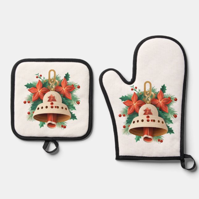 Weihnachtsglocke Ofenhandschuh & Topflappen-Set (Vorderseite)