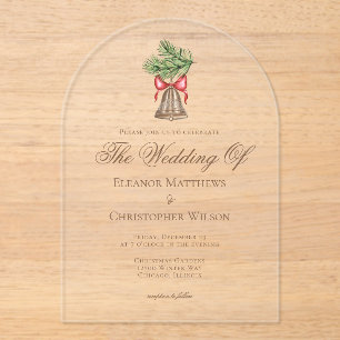 Weihnachtsglocke & Pine Blätter Hochzeitsplatz Acryleinladungen