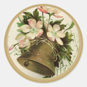 Weihnachtsglocke (Pink Floral) Gold Runder Aufkleber