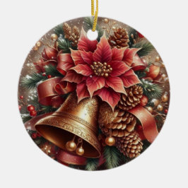 Weihnachtsglocke & Poinsettia Keramik Ornament