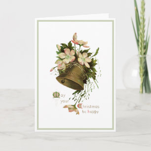Weihnachtsglocke rosa Blumen Vintage-Feiertag Feiertagskarte