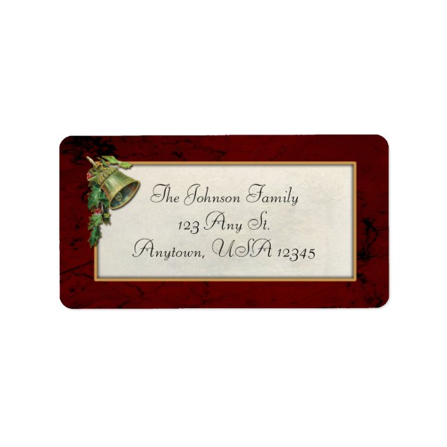 Weihnachtsglocke und Holly Vintage Adressaufkleber (Vorne)