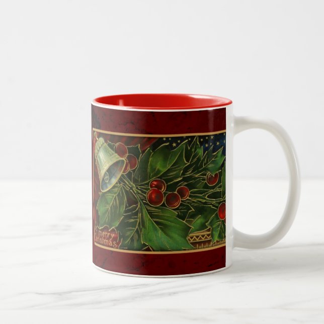 Weihnachtsglocke und Holly Vintage Zweifarbige Tasse (Rechts)