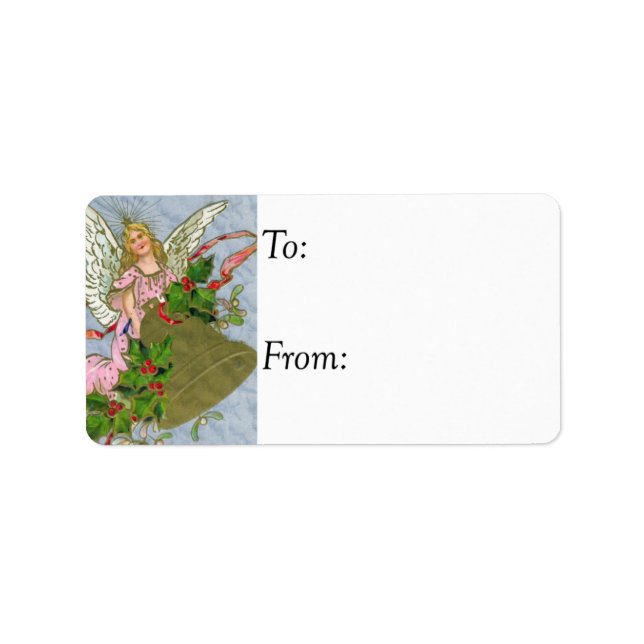 Weihnachtsglocke und Vintager Engel-Geschenktag Adressaufkleber (Vorne)