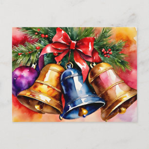 Weihnachtsglocken, 3, Aquarell-Kunstwerk Postkarte
