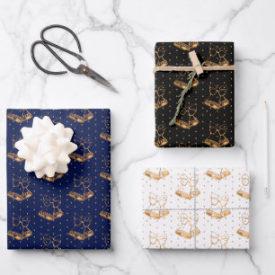 Weihnachtsglocken auf Navy Blue, Black und White Geschenkpapier Set