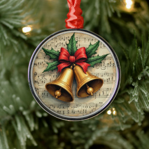 Weihnachtsglocken auf Notenpapier, Ornament Aus Metall