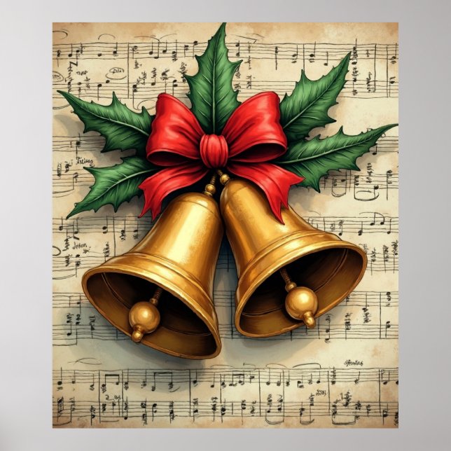 Weihnachtsglocken auf Notenpapier, Poster (Vorne)