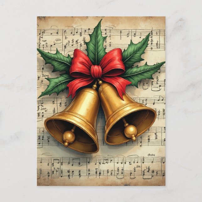Weihnachtsglocken auf Notenpapier, Postkarte (Vorderseite)