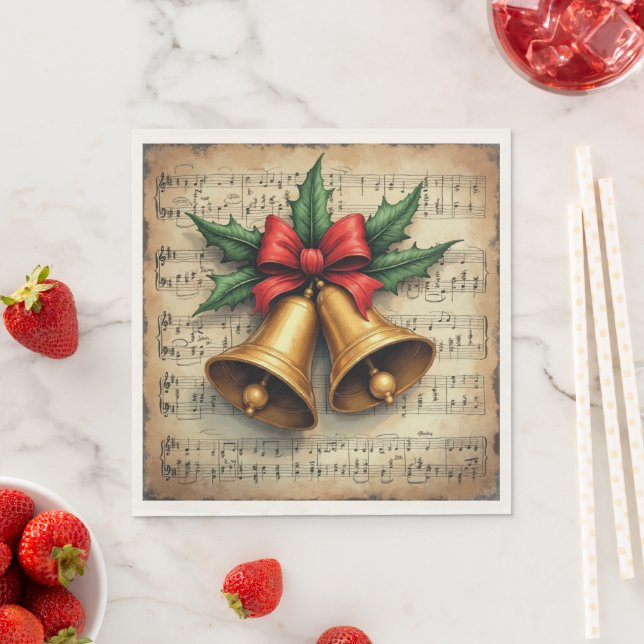 Weihnachtsglocken auf Notenpapier, Serviette (Beispiel)