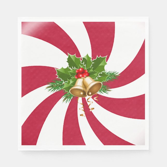 Weihnachtsglocken auf Peppermint Candy Serviette (Vorderseite)