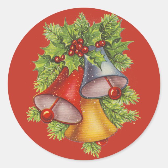 Weihnachtsglocken auf Rot Runder Aufkleber (Vorderseite)