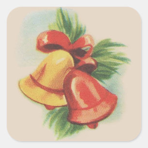 Weihnachtsglocken-Aufkleber 1940er Jahre Quadratischer Aufkleber