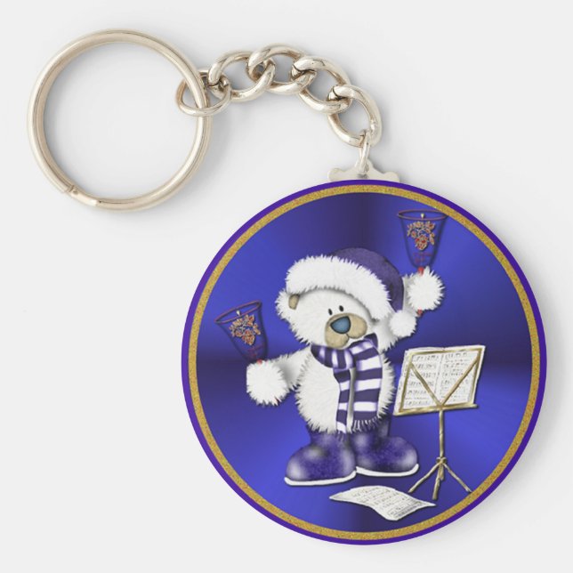 Weihnachtsglocken Bär Blau und Gold Schlüsselkette Schlüsselanhänger (Vorne)