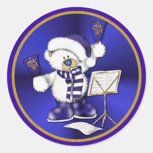 Weihnachtsglocken Bärenblau und Goldkleber Runder Aufkleber