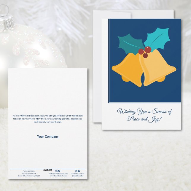 Weihnachtsglocken & Blätter Business Feiertagskarte (Festive Christmas Bells & Bay Leaves Business Holiday Card)