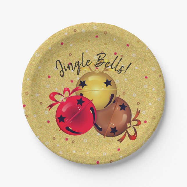 Weihnachtsglocken Bows Schneeflocken Urlaub Pappteller (Vorderseite)