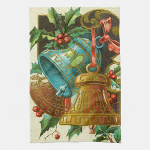 Weihnachtsglocken, festliche Vintage-Grußkarte Geschirrtuch