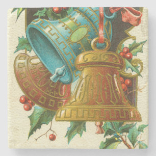 Weihnachtsglocken, festliche Vintage-Grußkarte Steinuntersetzer