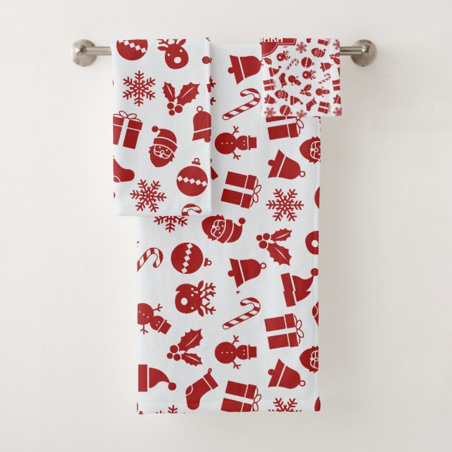 Weihnachtsglocken Gray Red Minimal Muster Badhandtuch Set (Insitu)