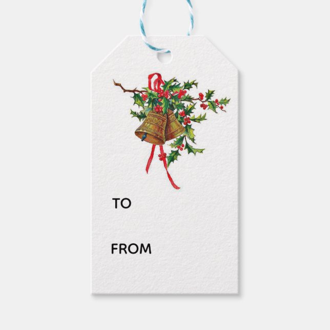 Weihnachtsglocken mit Holly Geschenkanhänger (Vorderseite)