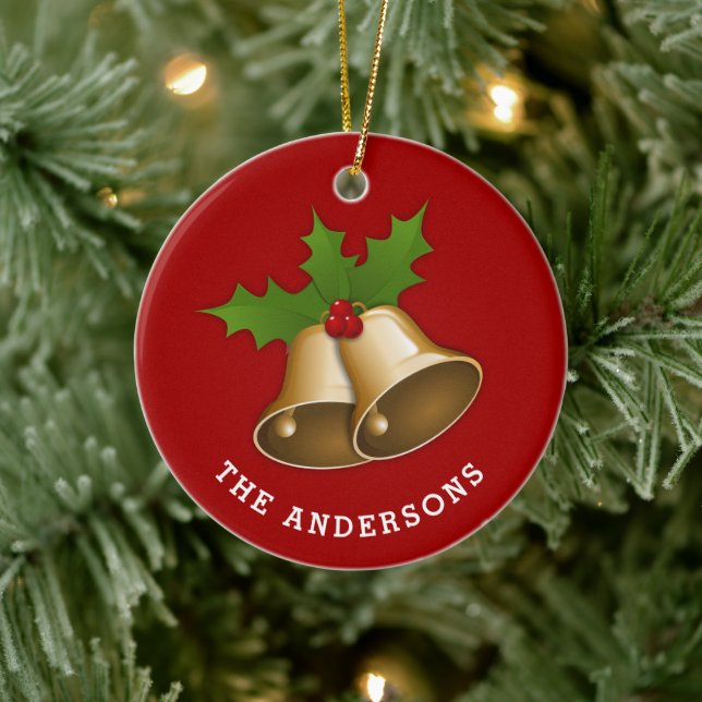 Weihnachtsglocken mit Holly Personalisierter Keram Keramik Ornament (Baum)