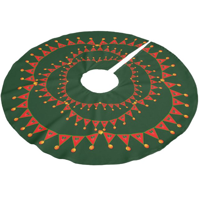 Weihnachtsglocken mit roten Flaggen Polyester Weihnachtsbaumdecke (Schrägansicht)
