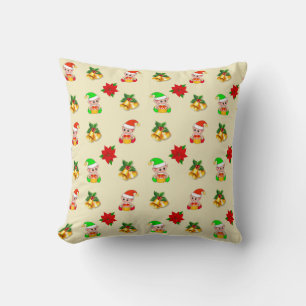 Weihnachtsglocken, Poinsettie und niedlicher Elfen Kissen