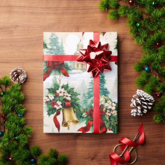 Weihnachtsglocken Ribbon Poinsettia Blume Geschenkpapier