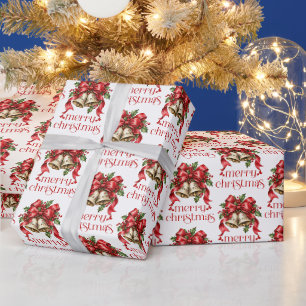 Weihnachtsglocken & Stechpalmen-Dekoration Geschenkpapier