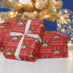 Weihnachtsglocken & Stechpalmen-Dekoration Geschenkpapier