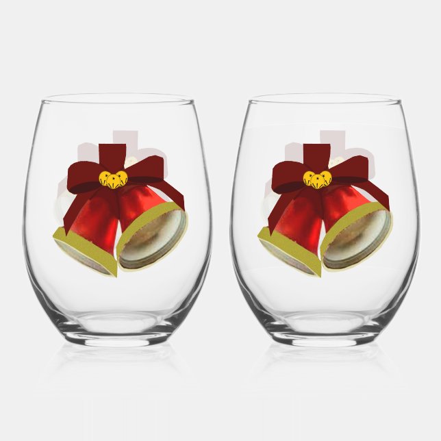 Weihnachtsglocken Stemless Weinglas-Set Weinglas Ohne Stiel (Vorderseite)
