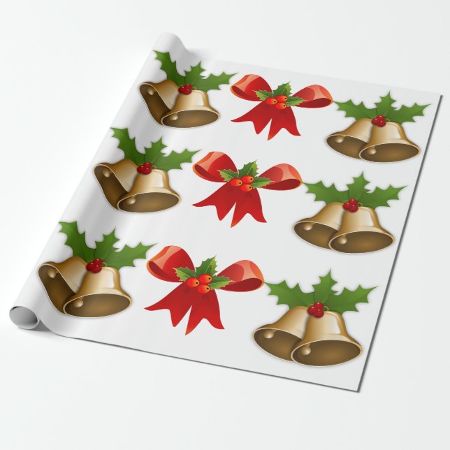 Weihnachtsglocken und -band geschenkpapier (Ungerollt)