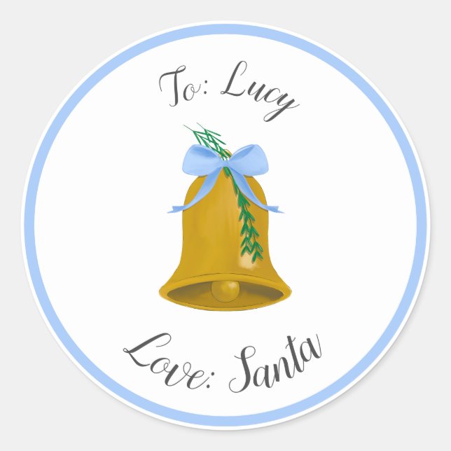 Weihnachtsglocken und Bows Custom Gift Tag Sticker (Vorderseite)