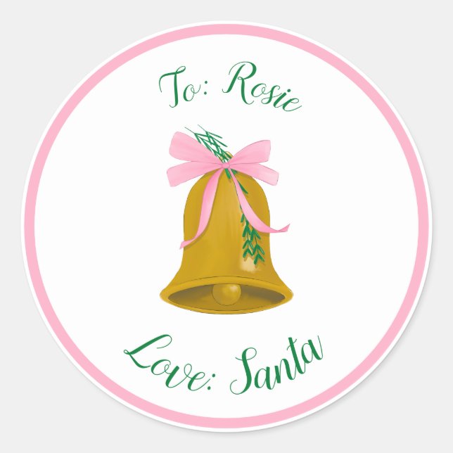 Weihnachtsglocken und Bows Custom Gift Tag Sticker (Vorderseite)