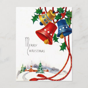 Weihnachtsglocken und Dorfkirche Vintag Postkarte