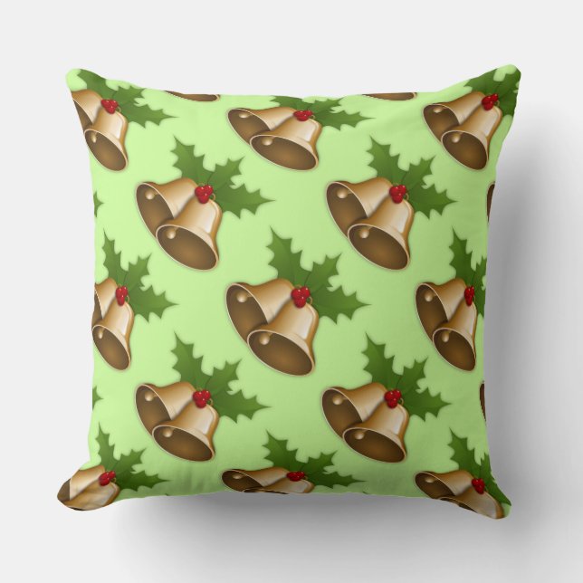 Weihnachtsglocken und Holly Accent Pillow Kissen (Vorderseite)