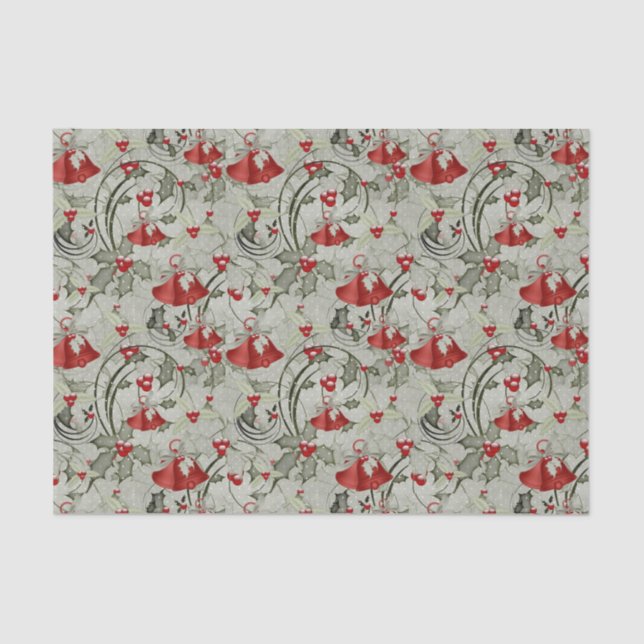 Weihnachtsglocken und Holly Seidenpapier (Vorderseite)