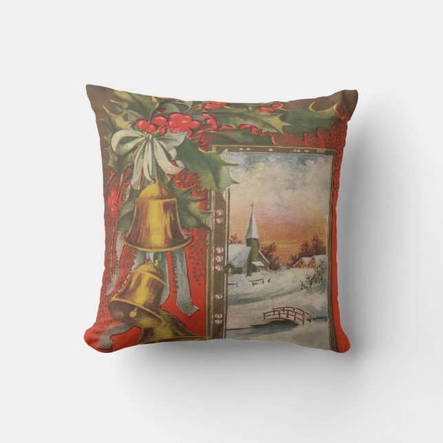 Weihnachtsglocken und Winterdorf Kissen (Vorderseite)