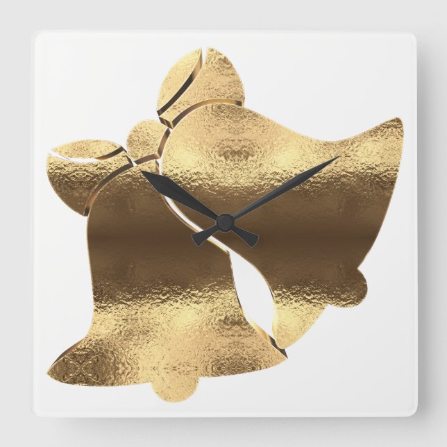 Weihnachtsglocken White Gold Festival Elegant Quadratische Wanduhr (Vorderseite)