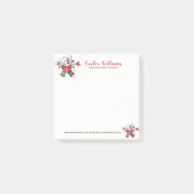 Weihnachtsglocken Wreath Wasserfarben Blume Bouque Post-it Klebezettel (Vorderseite)