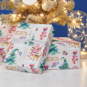 Weihnachtsgnom Hirsch Geschenkpapier