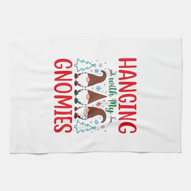 Weihnachtsgnom mit meinen Gnomies Geschirrtuch (Horizontal)