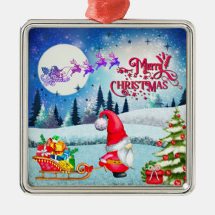 Weihnachtsgnom und Geschenke von Santas Schlitten Ornament Aus Metall