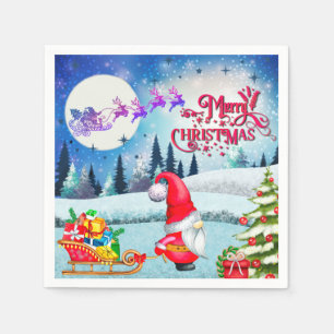 Weihnachtsgnom und Geschenke von Santas Schlitten Serviette