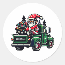 Weihnachtsgnome auf Lieferwagen Truck Runder Aufkleber